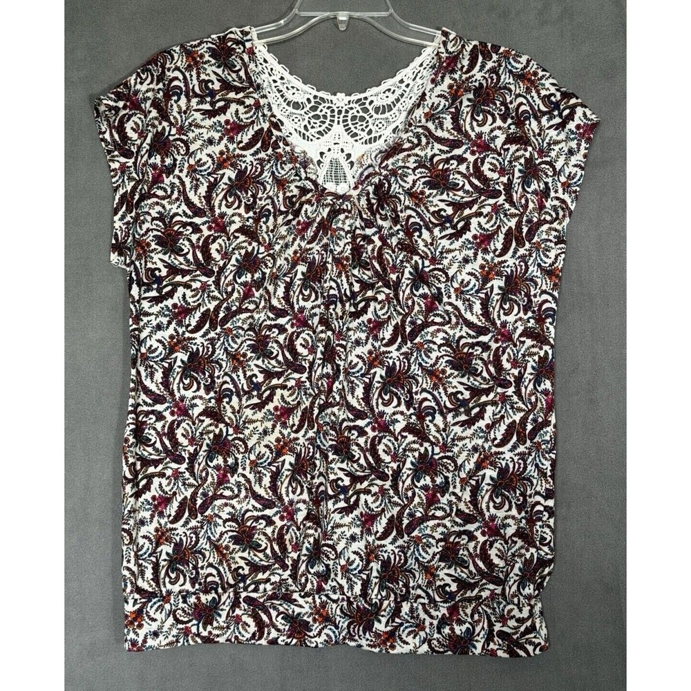 Faded Glory Womens XXL Racy Fall Autumn Paisley Crochet Lace V-Neck Top Crochet
